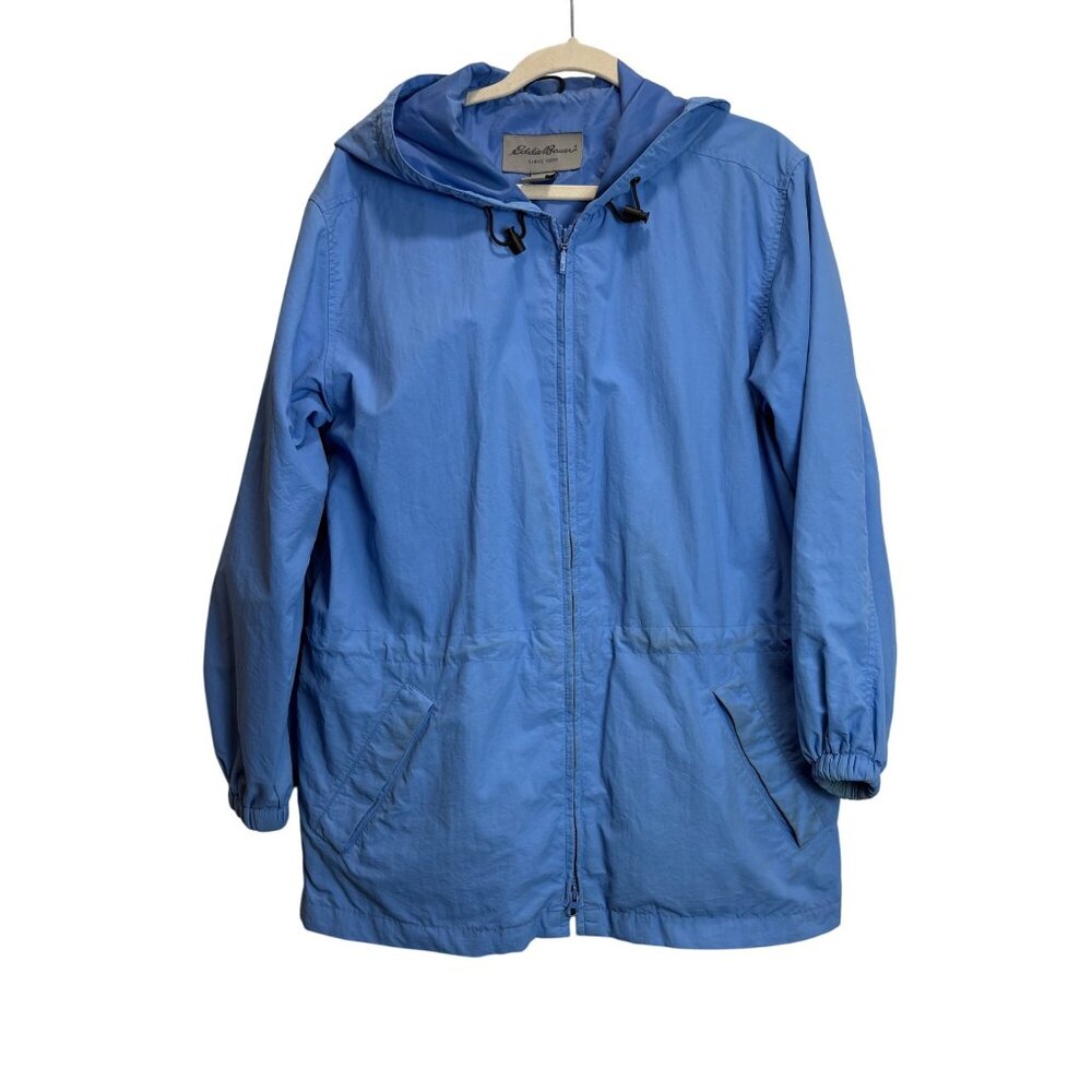 Eddie Bauer Womens Blue Small Nylon Hooded Jacket Lightweight‎ Rain Vintage